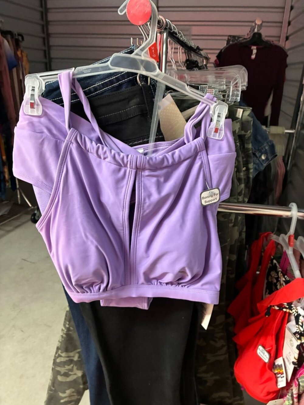 Lavender Two-Piece Swimsuit With Boning Support & Adjustable Straps For Women